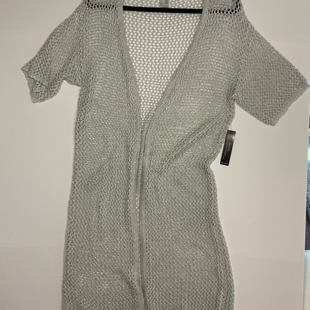 Womens Silver Metallic Duster Cardigan by Venus NWT